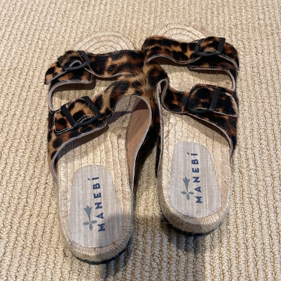 Manebi Birkenstock style leopard espadrille sandal with buckles size 10 - Picture 3 of 5